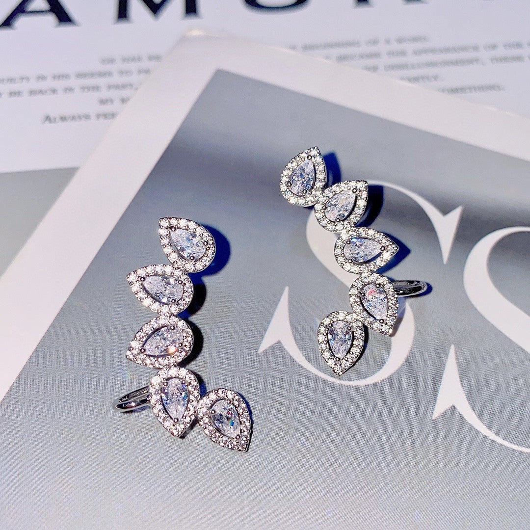 Fashionable personalized ear cuff colored zirconium flower earrings European and American micro-paved zircon earrings trendy jewelry