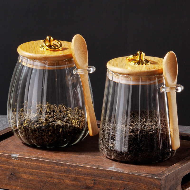 Striped Snack Jar, Petal-shaped Glass Tea Jar, Honey Bottle, Coffee Bean Storage Jar, Airtight Glass Container