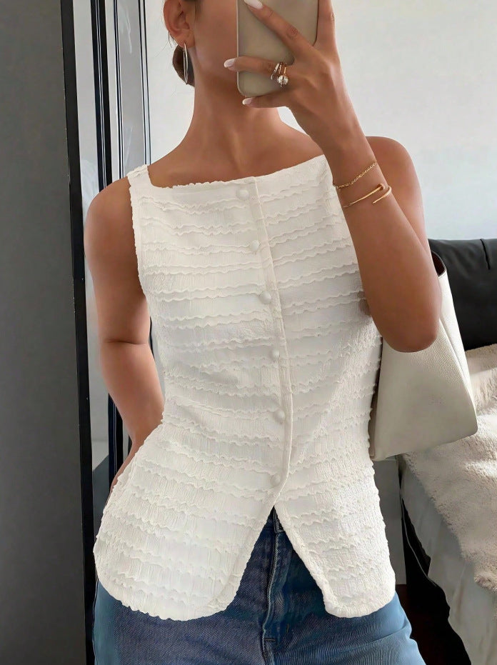 2026 Cross-border Elegant Single-breasted Round Neck Sleeveless Slim Fit Vest for Women (Solid Color)