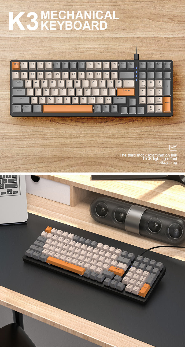 Free Wolf K3 Mechanical Keyboard 980 Game 100 Keys Customized e-sports Office Game Computer Keyboard
