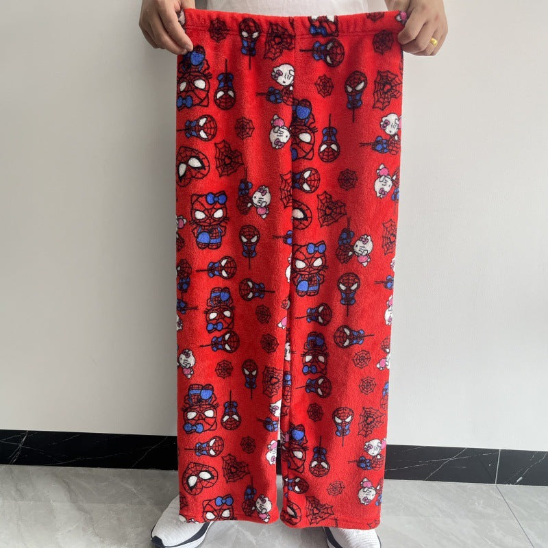 Flannel Cartoon Walking Pants Pajamas Thick Ladies Autumn