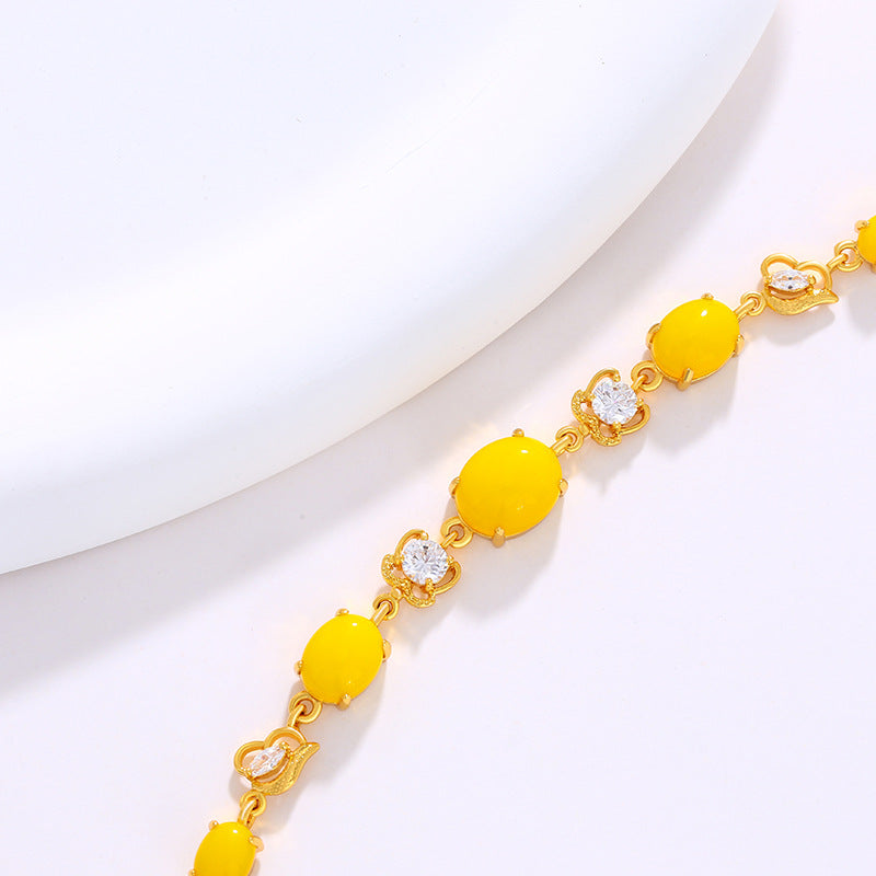 Xuping Jewelry Alloy Inlaid Artificial Gemstone Bracelet for Women, Fashionable 24K Plated Exquisite Fish Jewelry