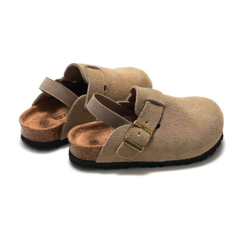 RUIZUSTOCK Ruizu Autumn and Winter Children's Cork Sandals Genuine Leather Boys' Beach Slippers with Closed Toe Girls' Matte Leather