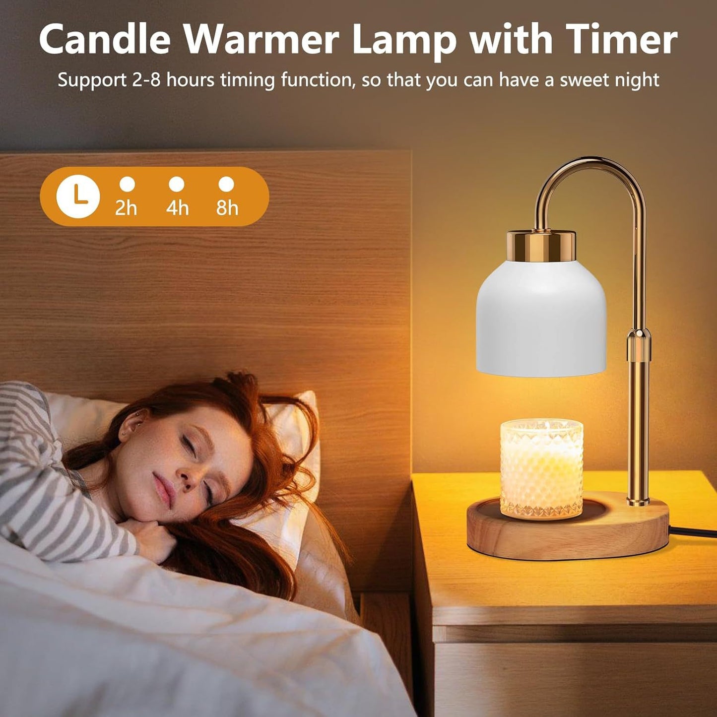 New Amazon Flameless Adjustable Aromatherapy Candle Lamp, Solid Wood Aromatherapy Essential Oil Candle Lamp, Bedroom Atmosphere Table Lamp