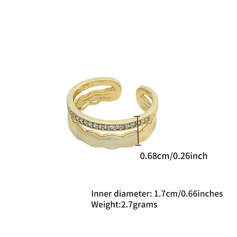 Xuping New Double-Layer Artificial Gemstone Alloy Plated 14k Color Ring, Stylish and Simple, Adjustable Opening for Women