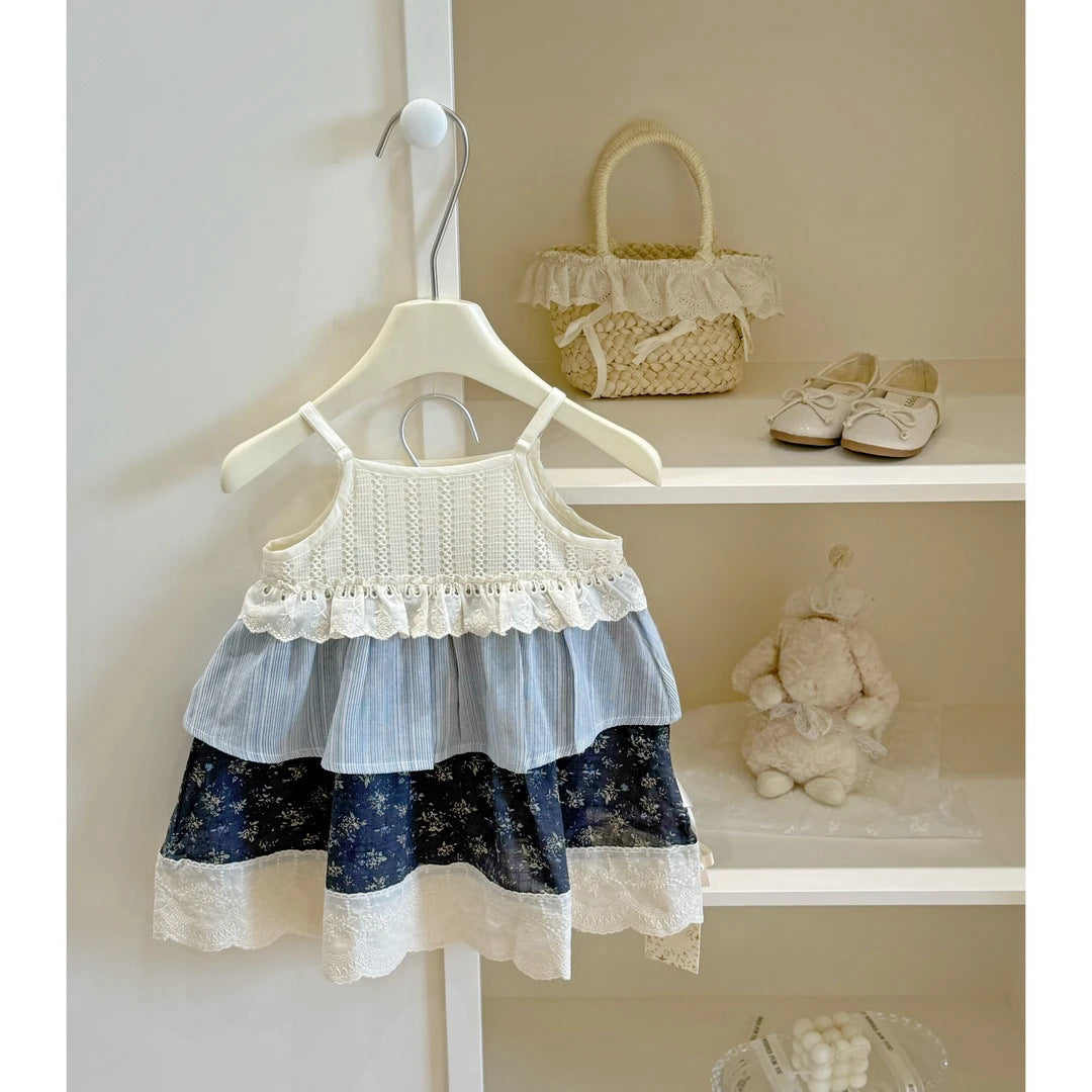 Sweet Little Si Summer Children's Clothing 2026 New Girls' Hollow-out Sleeveless Suspender Dress Children's Lace Dress Trendy Princess