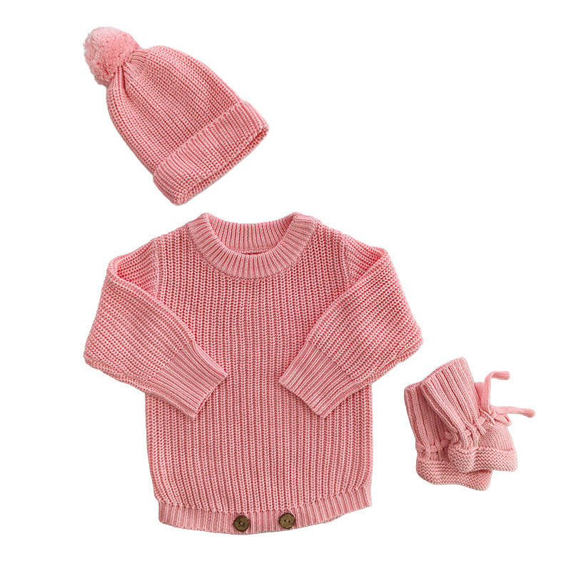 Handmade Embroidered Custom Letter Baby Autumn Warm Bodysuit Romper Knit Sweater Crawling Suit