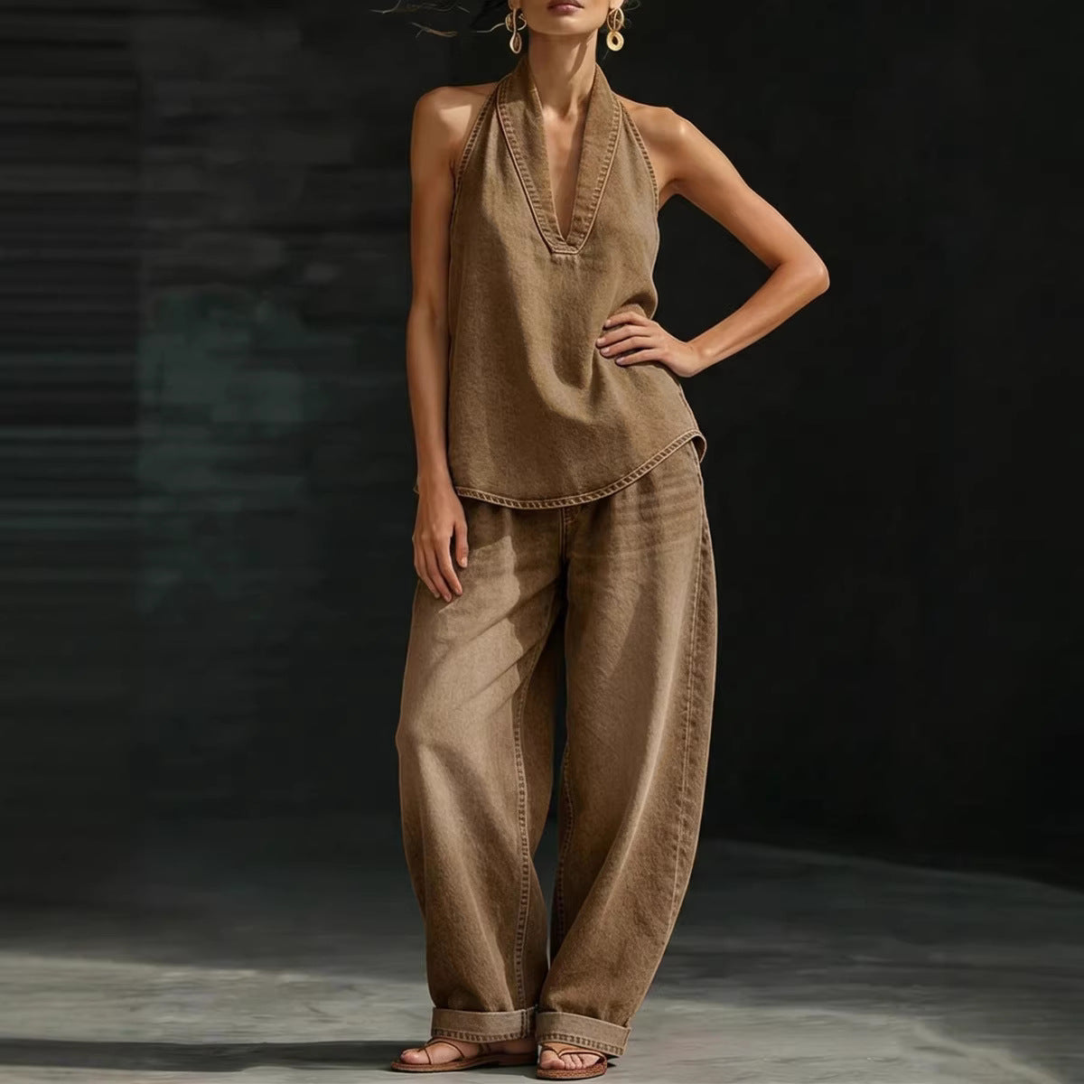 2026 Summer European and American Style Elegant V-neck Top and Casual Set
