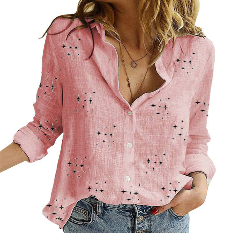 European and American Style Xiyin Amazon Best-selling Solid Color Casual Loose Long-sleeved Linen Shirt, In Stock with Sleeves, Women's Clothing