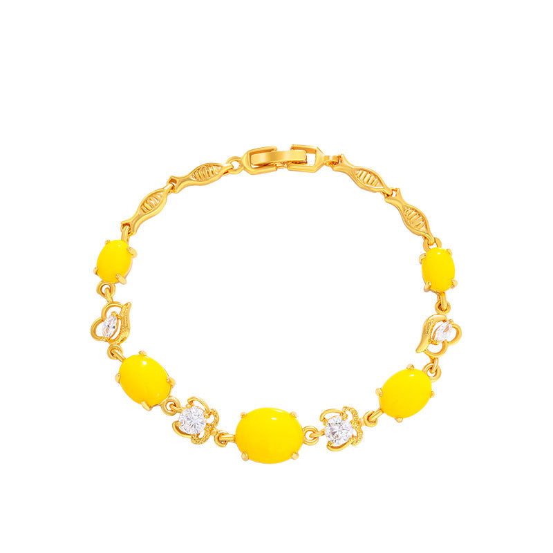 Xuping Jewelry Alloy Inlaid Artificial Gemstone Bracelet for Women, Fashionable 24K Plated Exquisite Fish Jewelry