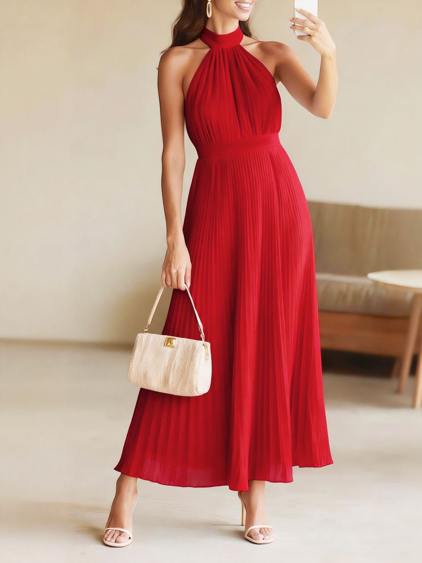 2026 Spring/Summer New Arrival Foreign Trade Beach Vacation Dress Sexy European and American Style Pleated Dress