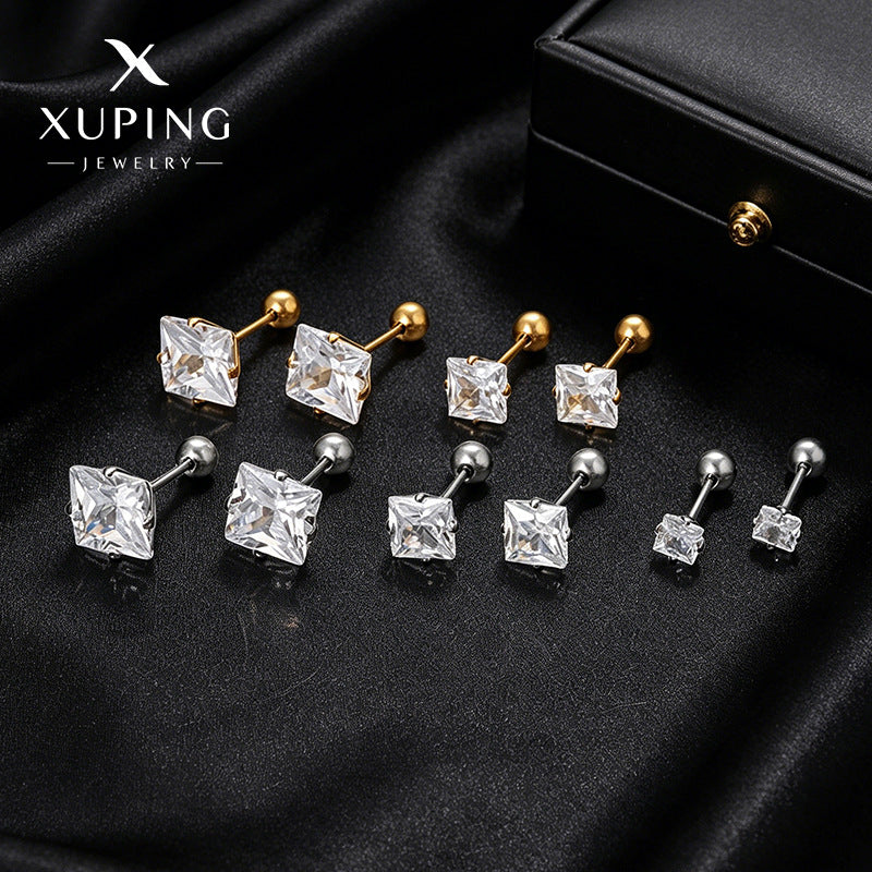 Xuping Stainless Steel Geometric Square Stud Earrings, Simple European and American Style, Cross-border Easily Matched, Factory Direct Wholesale Women's Earrings