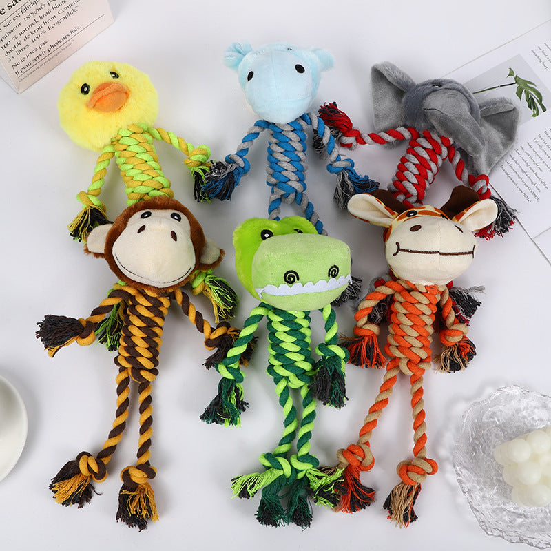 Dog Plush Cotton Rope Chewing Toy Cute Animal Shaped Teeth-Resistant