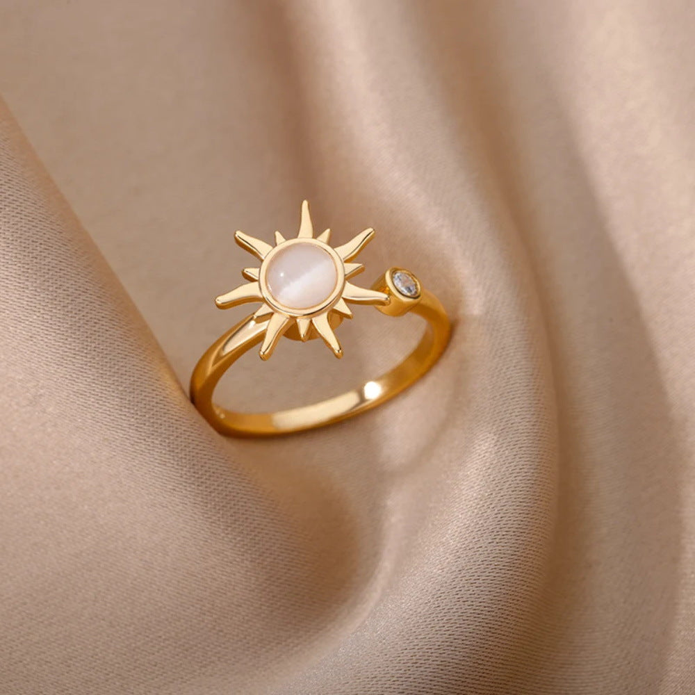 Cross-border simple new style rotatable sunflower decompression ring women's open ring