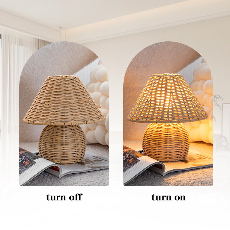 New Chinese Style Minimalist Bamboo Woven Bamboo Art Table Lamp for Home Living Room Tatami, Modern Creative Retro Practical Bedside Lamp