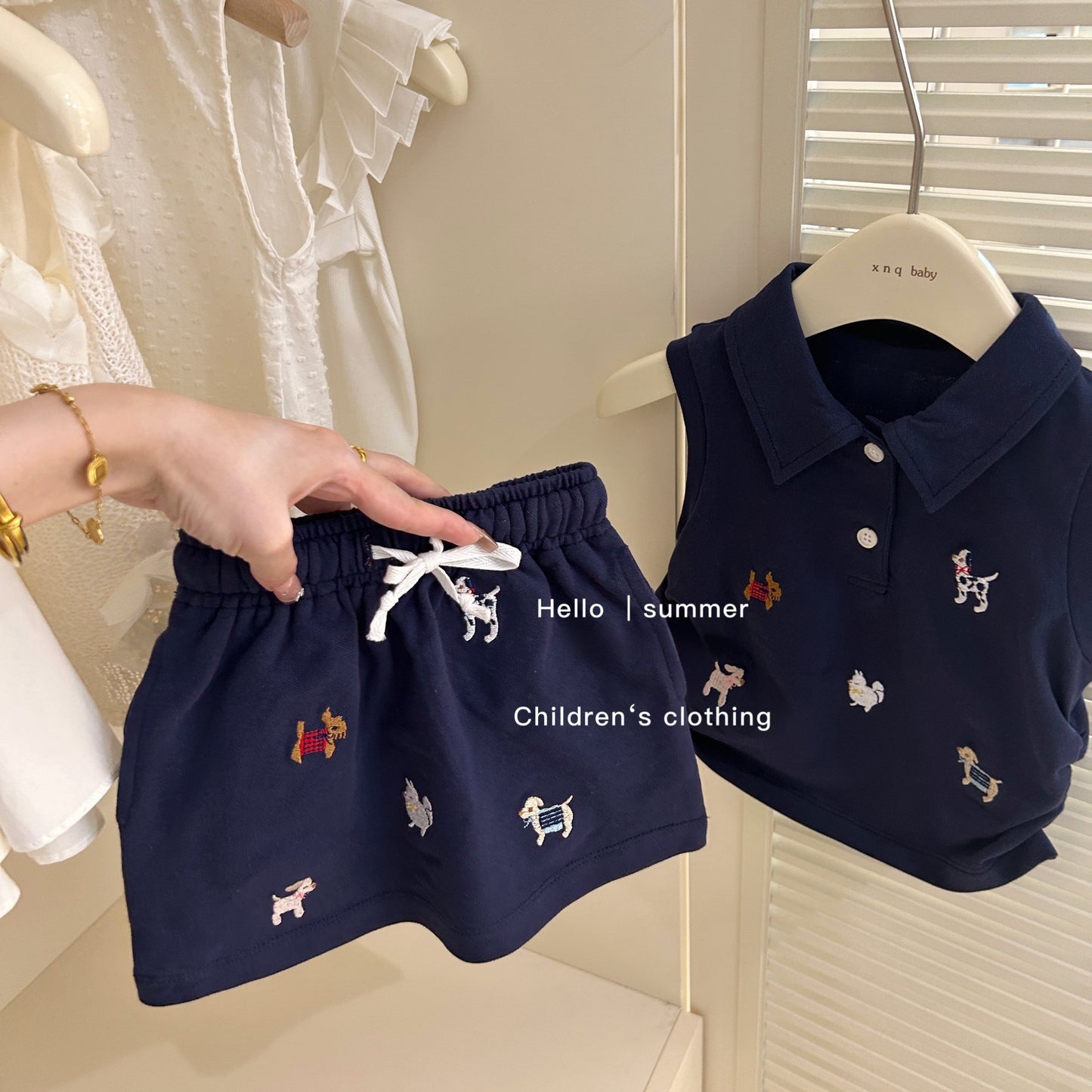 Girls' Summer Set 2026 New Style Stylish Baby School Style Polo Neck Vest Top and Skirt Two-Piece Set