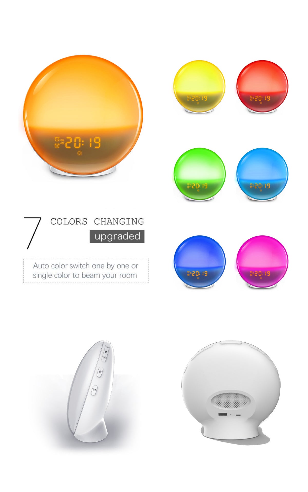 Simulate Sunrise and Sunset Natural Wake-up Light, LED Electronic Alarm Clock, Light Colorful Atmosphere Bedside Lamp, Companion Sleep Timer Light