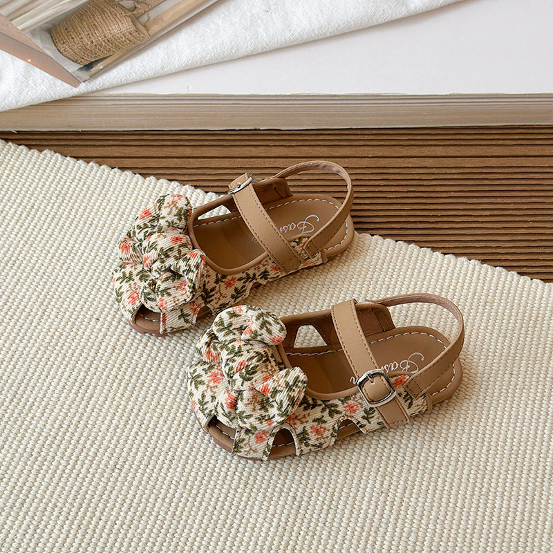 New Korean style cross-border girls' baby shoes, leopard print, bow, soft sole, 2026 summer versatile closed-toe sandals