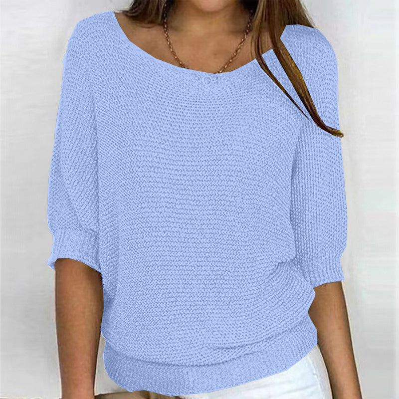 2026 New Russian Solid Color Crew Neck Knitted Top Women's Three-Quarter Sleeve Top Air Conditioning Shirt In Stock