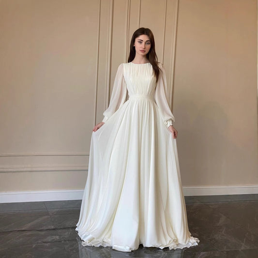 2026 Spring Fashion Court Style French White Double-Layer Chiffon Full Skirt Princess Fairy Dress