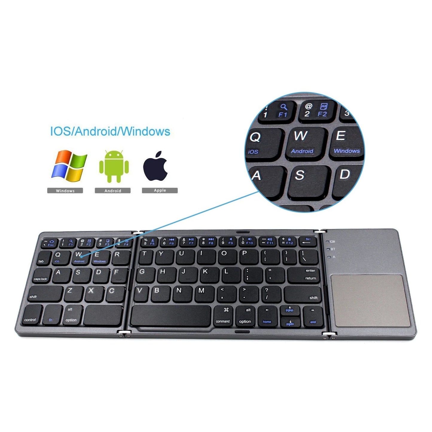 Folding ipad Keyboard Suitable for Apple Mobile Phone Tablet, Tri-Fold Touchpad Portable External Bluetooth Keyboard