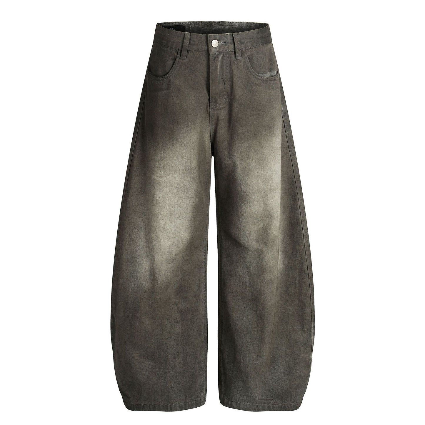 American-style Trendy Washed Black Retro Distressed Design Men's Loose-fitting Curved Blade Jeans
