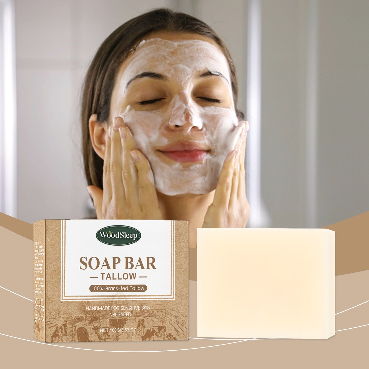 WOODSLEEP Beef tallow skin care soap Beef tallow cleansing soap body cleansing bath moisturizing smooth skin