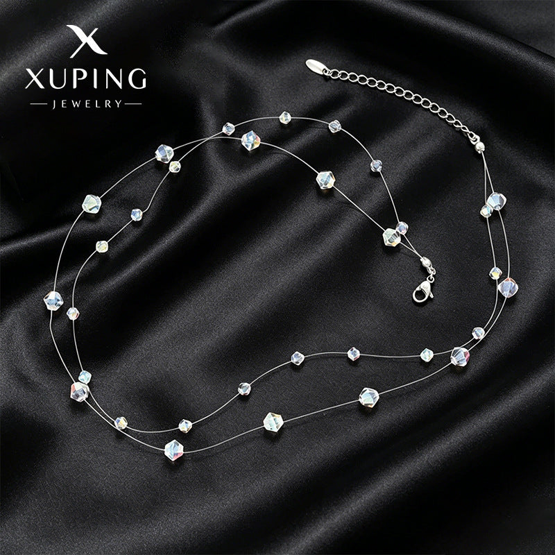 Xuping Jewelry's Simple Irregular Geometric Beaded Necklace, Fashionable Instagram Style, Gentle and Sweet Fish Line Necklace Wholesale