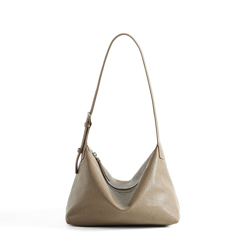 Retro-style Top-grain Vegetable-tanned Cowhide Casual Shoulder Bag/Underarm Bag, Commuting Large Capacity Classic Genuine Leather Crossbody Hobo Bag