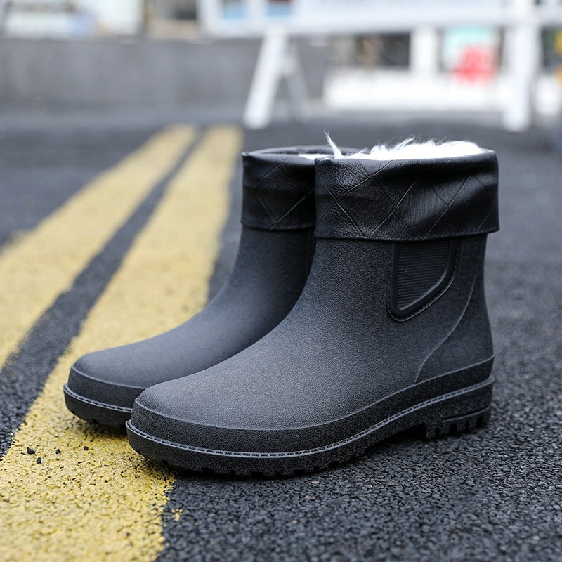 Chelsea non-slip rain boots men's waterproof shoes short tube rain boots wear-resistant warm mid-tube rubber shoes fishing car wash overshoes