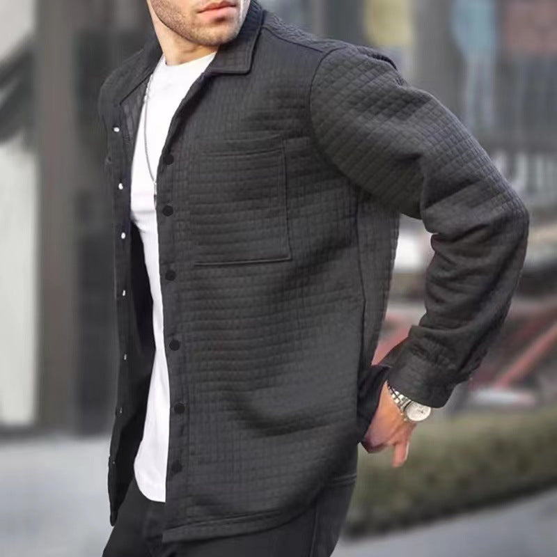 2025 hot sale European and American men's fashion casual large size men's cardigan small checkered long-sleeved shirt jacket