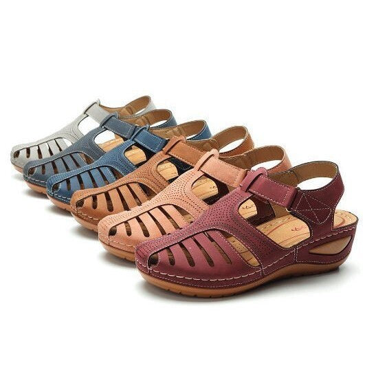 Cross-border 2026 Summer New Women's Wedge Sandals, Hollowed-out Breathable Strapless Thick-soled Peep Toe Sandals, Plus Size for Export