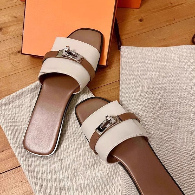 Women's Letter Buckle Strappy Sandals, 2026 Summer New Style, Sexy Flat Square Toe Open Toe Beach Sandals