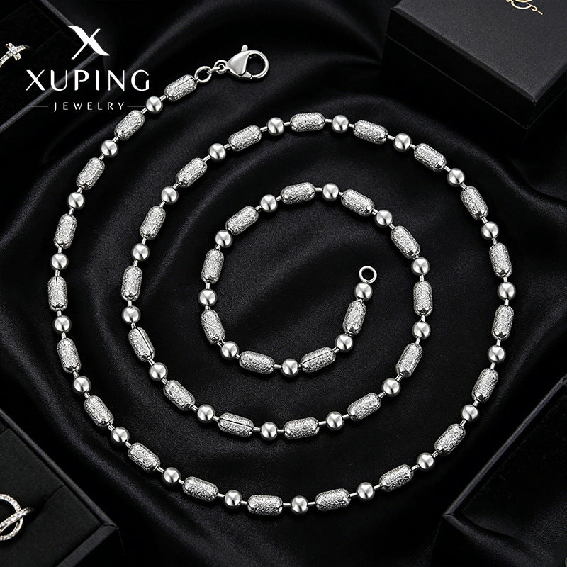 Xuping Jewelry Fashionable and Simple Round Bead Chain, Copper Alloy Plated White, Unisex, European and American Cross-border Plain Chain, Wholesale