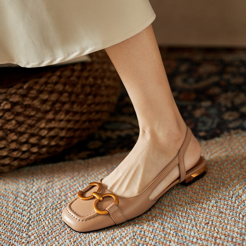 Summer New French Low-Heel Closed-Toe Slip-On Buckle Sandals, Plus Size European and American Style Women's Shoes (Export)