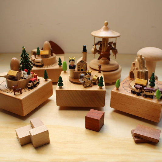 Wooden Creative Music Box Carousel Wooden Train Home Decoration Crafts Birthday Gift