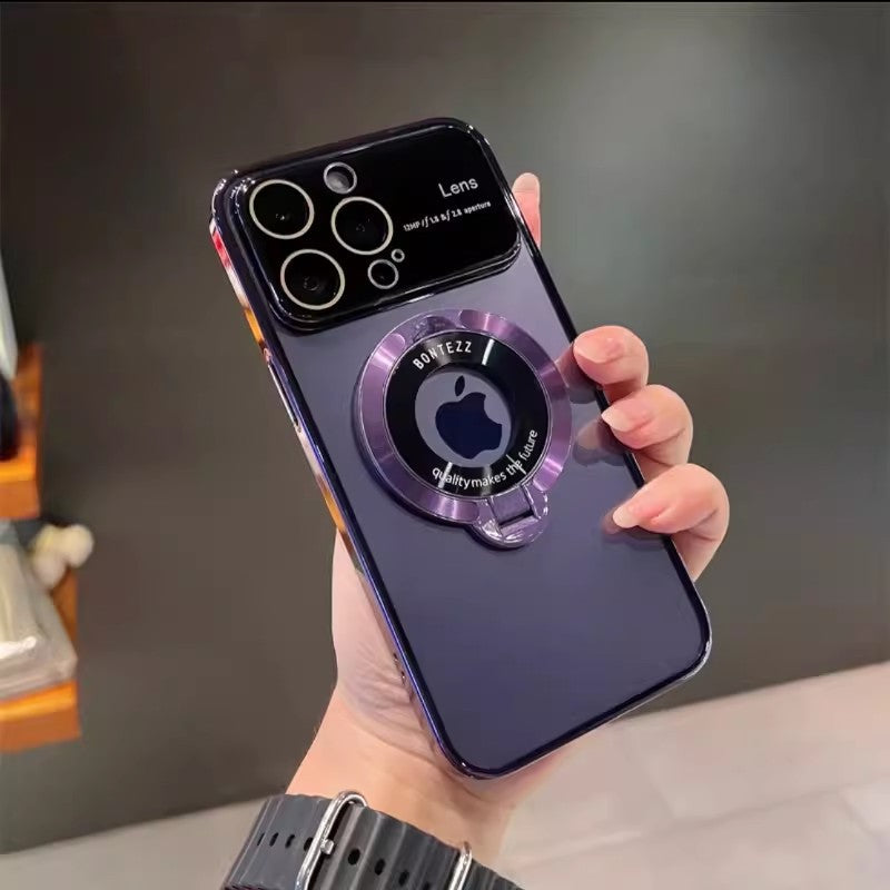 Large Window Missing Label Magnetic Suction Bracket Suitable For iPhone 15 Mobile Phone, Case All-inclusive Lens Film, Apple 14 Frosted Hard Cover