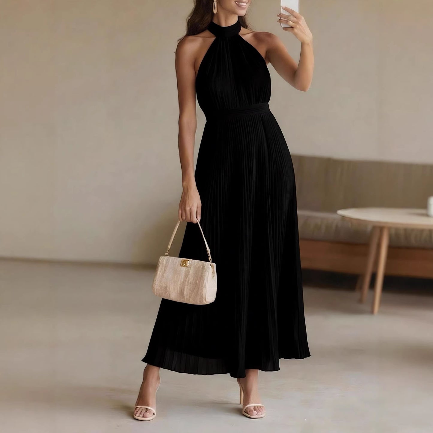 2026 Spring/Summer New Arrival Foreign Trade Beach Vacation Dress Sexy European and American Style Pleated Dress