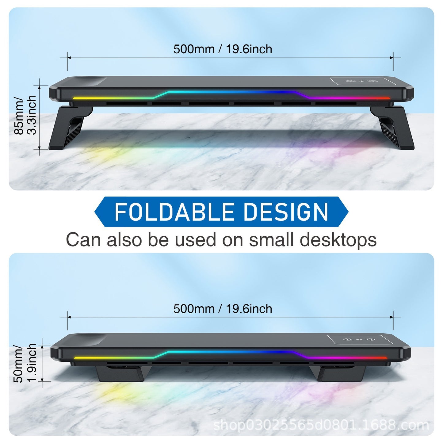 Cross-border Wireless Fast Charging RGB illuminated Computer Stand with HUB, Multi-functional Ergonomic Plastic Display Riser