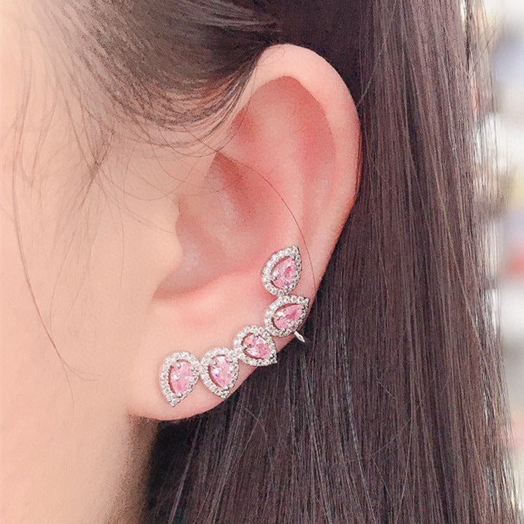 Fashionable personalized ear cuff colored zirconium flower earrings European and American micro-paved zircon earrings trendy jewelry