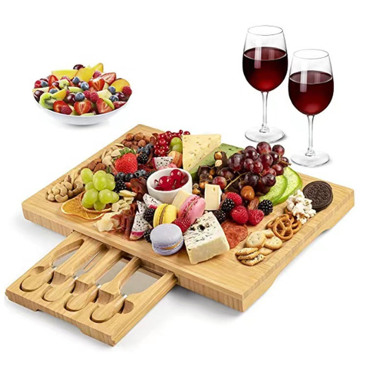 Choice Hot Selling Bamboo Cheese Board Set with Knife Cheese Board with Invisible Drawer Factory Direct