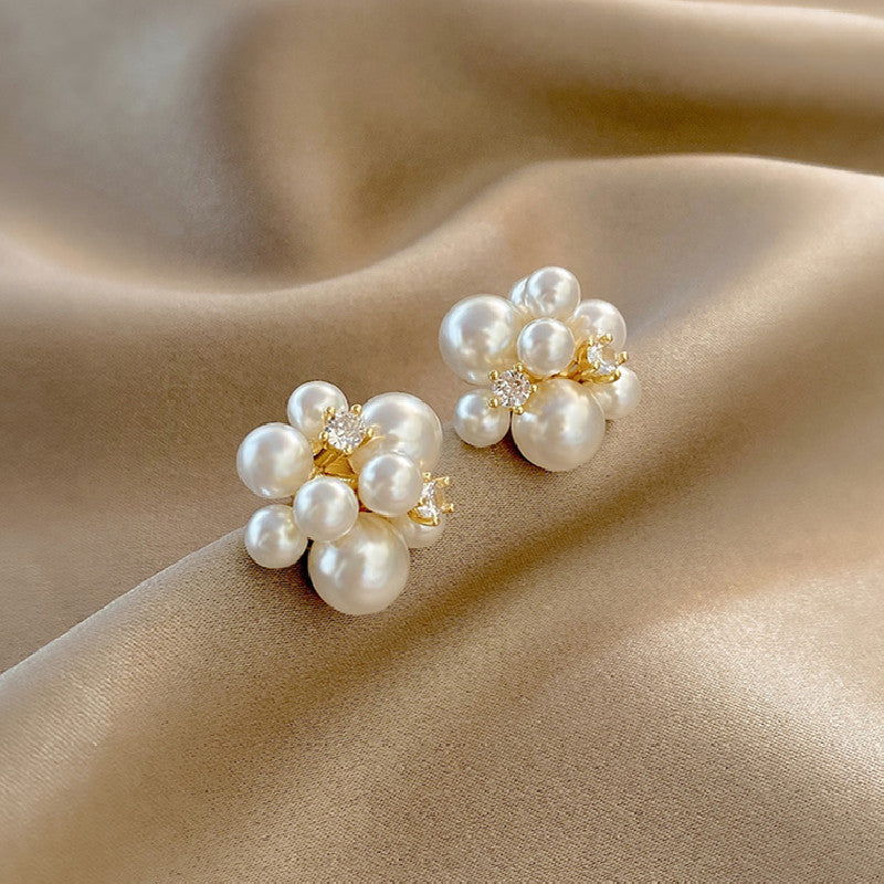 S925 Silver Needle South Korea Dongdaemun Net Red Pearl Earrings Zircon Trendy Design Sense Temperament Versatile Stud Earrings