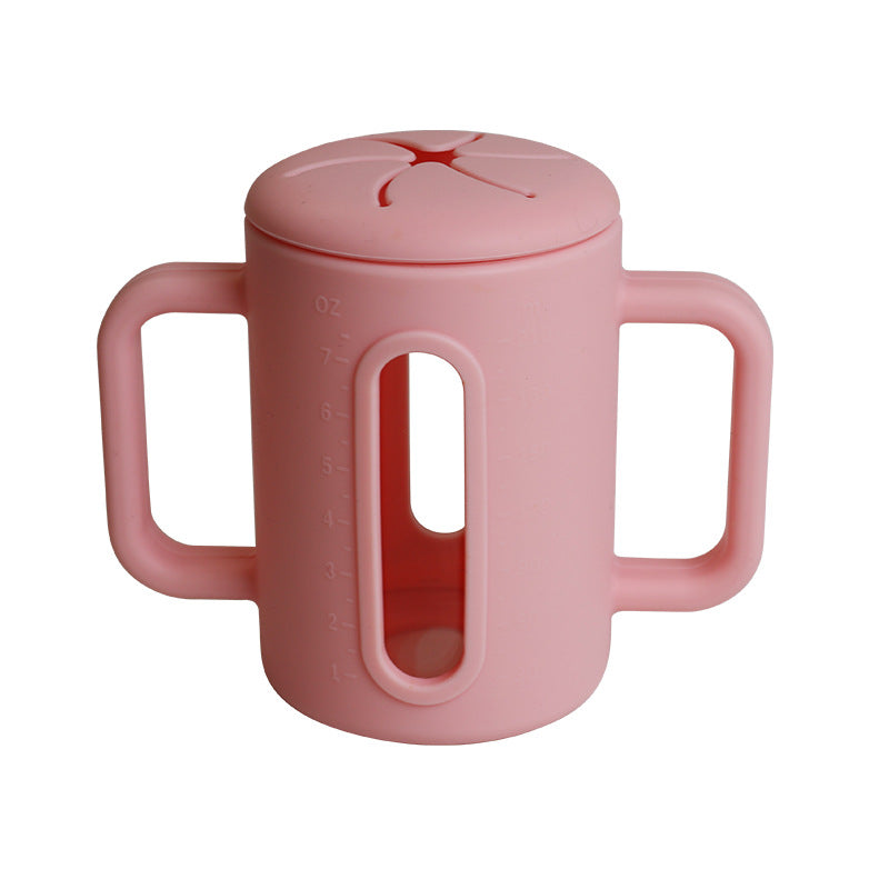 Cross-border Children's Drop-proof Double-layer Silicone Glass Children's Sippy Cup, Baby Food Supplement Water Cup, Silicone Straw Snack Cup