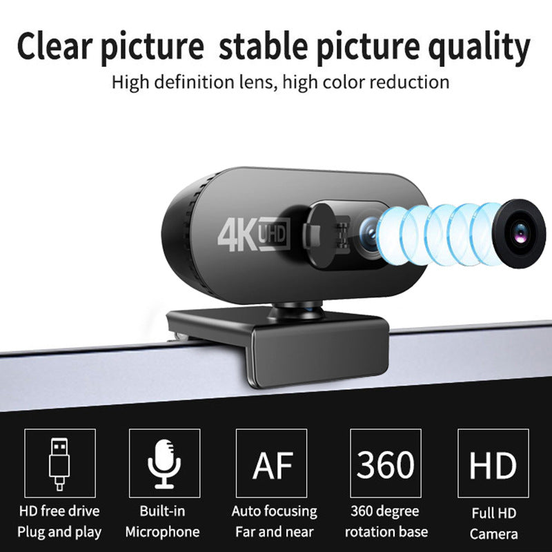 USB Network Computer Camera Smart Live Broadcast Protective Cover, 4k, 2k, 1080P Beauty Fill Light HD Webcam