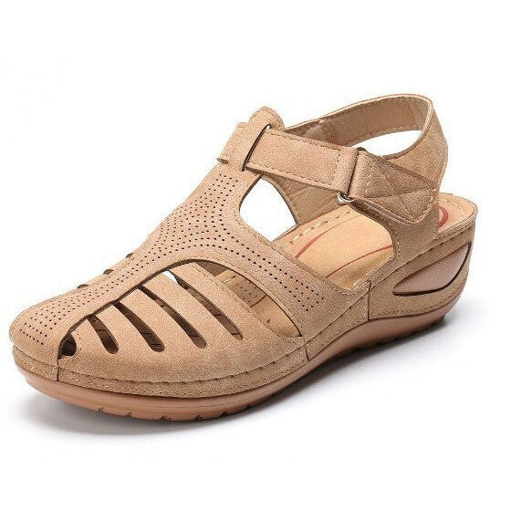 Cross-border 2026 Summer New Women's Wedge Sandals, Hollowed-out Breathable Strapless Thick-soled Peep Toe Sandals, Plus Size for Export