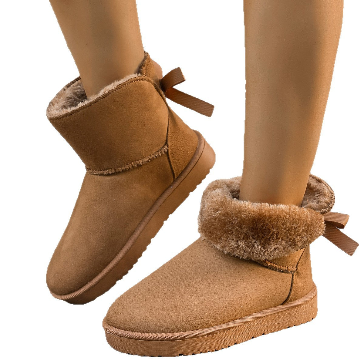 2026 Autumn New Style Platform Thick-Soled Slip-On Round Toe Snow Boots for Women, Korean Style, Fleece-Lined and Thickened, Suitable for Outerwear.