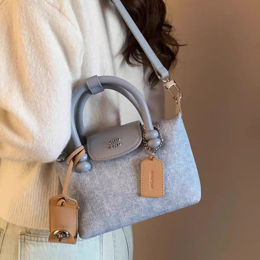 Spring and summer new trendy women's platinum blue denim tote bag women's 2025 new handbag work small tote bag messenger bag
