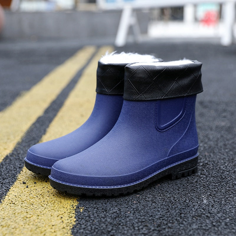 Chelsea non-slip rain boots men's waterproof shoes short tube rain boots wear-resistant warm mid-tube rubber shoes fishing car wash overshoes