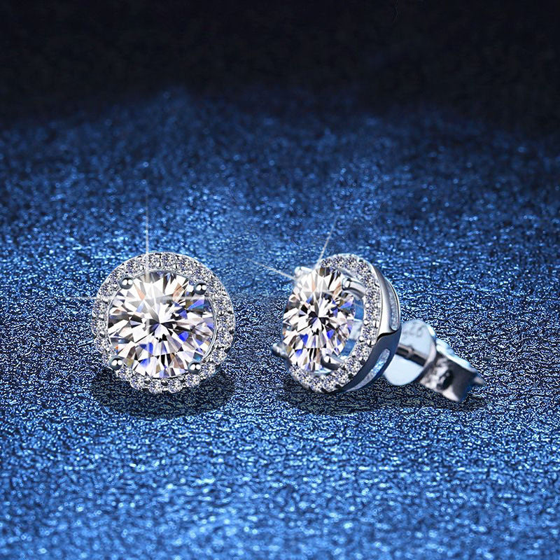 s925 silver cross-border exclusive earrings classic men's and women's four-claw round earrings one carat moissanite earrings for women