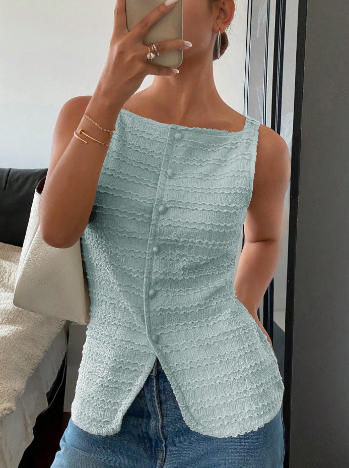 2026 Cross-border Elegant Single-breasted Round Neck Sleeveless Slim Fit Vest for Women (Solid Color)
